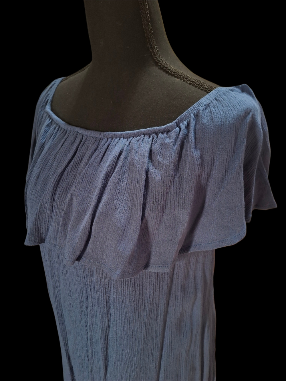 Copper Key Dusty Blue Off-Shoulder Ruffle Mini Dress